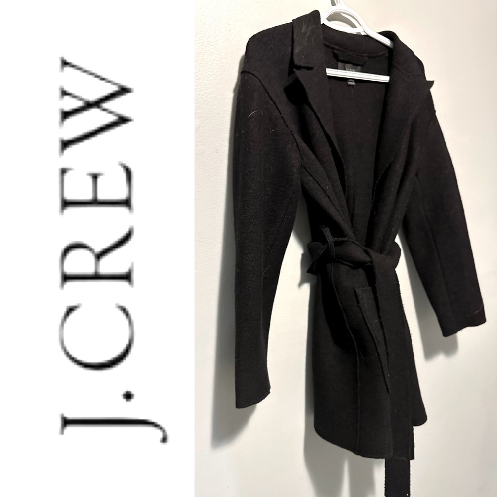 J.Crew Black Wool Blend tie waist no button cardigan sweater size XS